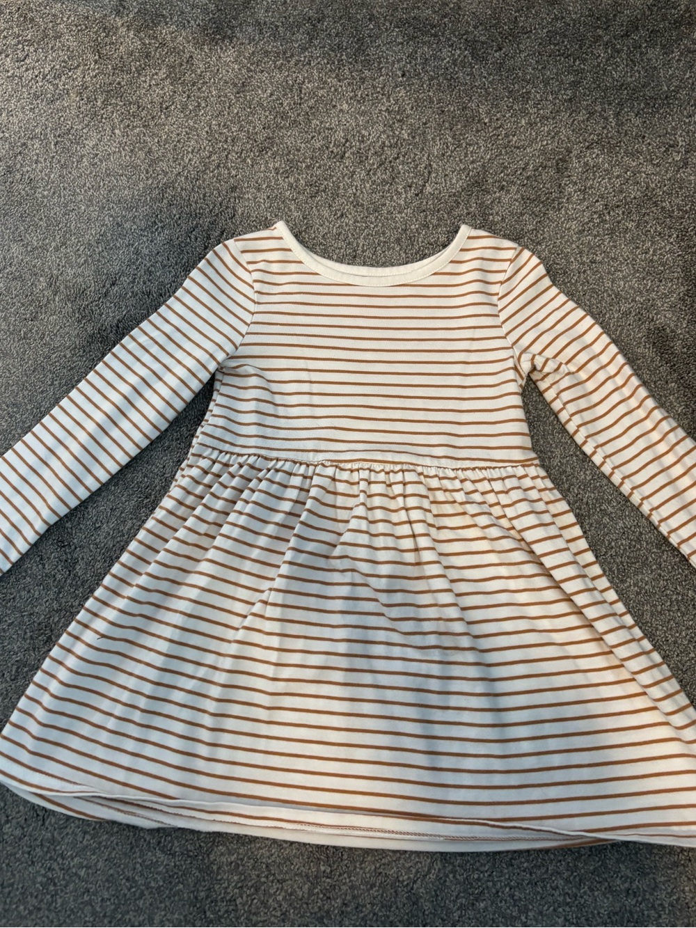 Cat & Jack Cream and Brown Striped Long-Sleeve Dress